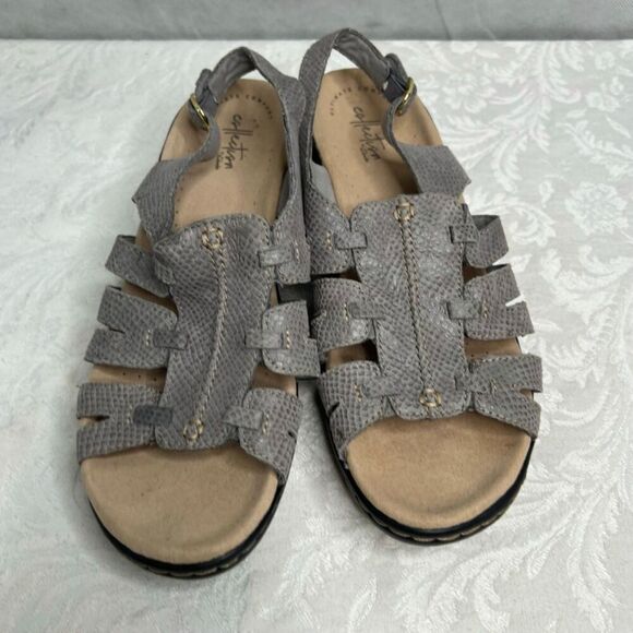 Clarks Collection Gray Slingback Cutout Faux Snakeskin Wedge Heel Size 9.5 - Picture 2 of 8
